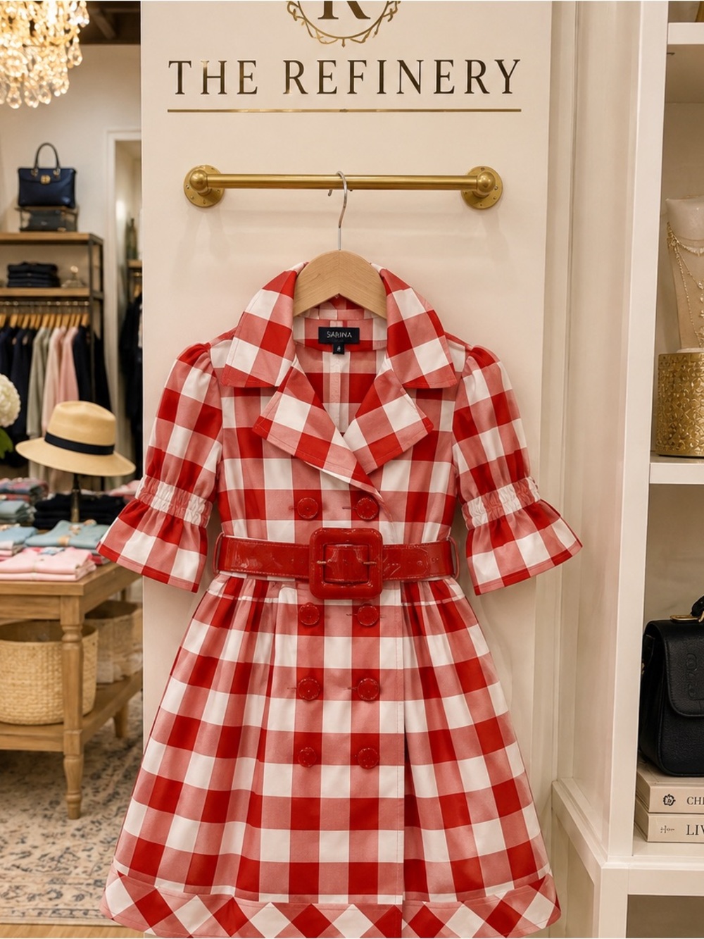 FANTAZIA- Checkered Pint ruffle jacket raincoat with belt NWT